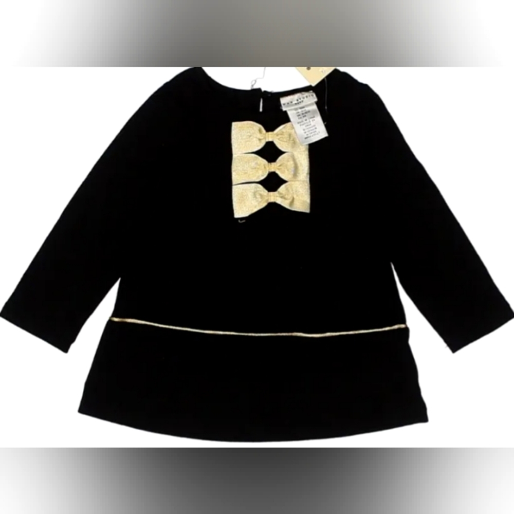 Max Studio Baby Girls Black with Gold Bow Long Sleeve Top SIZE 12 MONTHS